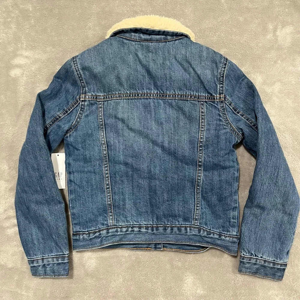 New Gap Denim Jacket Kids Size M Regular Blue Sherpa Lined Trucker Classic